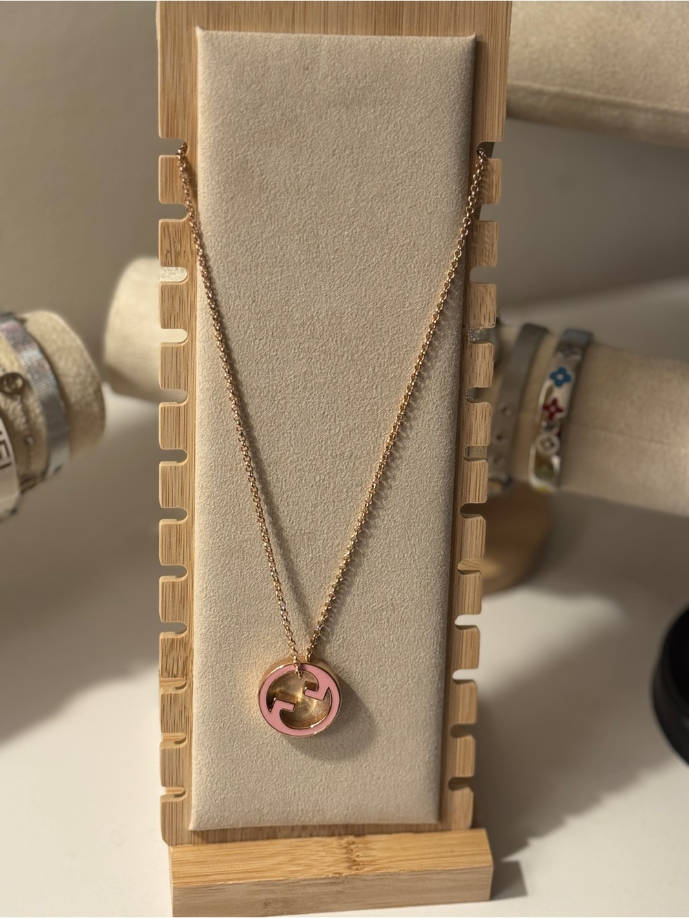 Interlocking G Pink Enamel Pendant Necklace